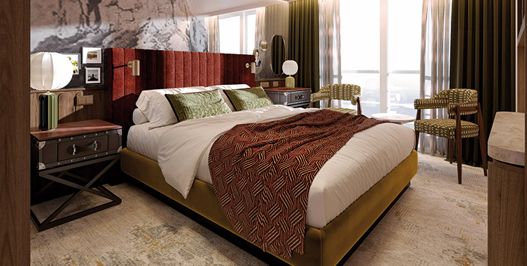 An artist impression of a French Balcony Cabin on Spirit of the Lorelei